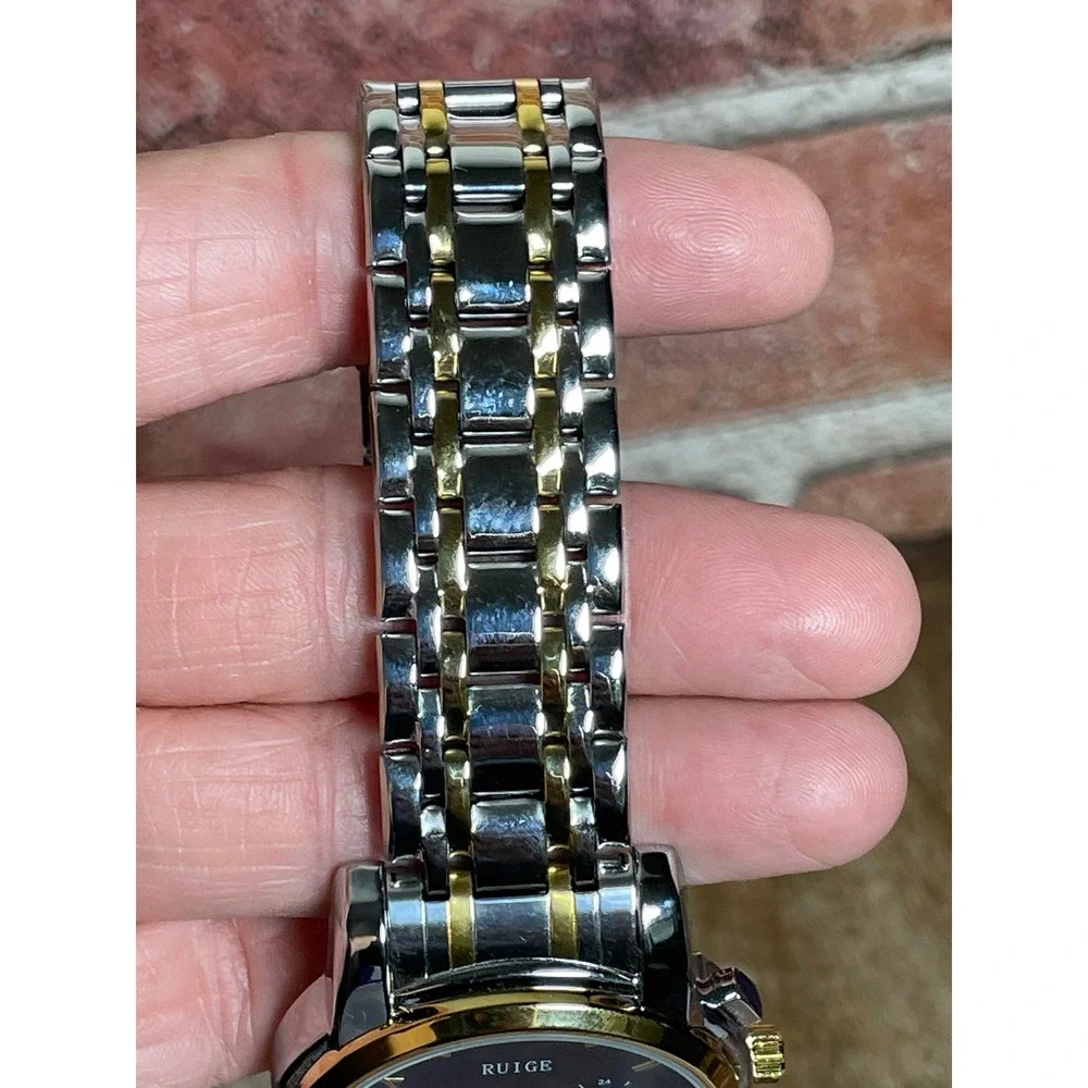 Ruige N2 Men's Chronograph Watch Two Tone Blue Sunburst Dial Open Heart 3ATM